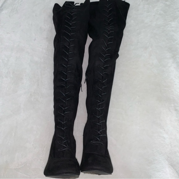Rampage Womens Knee Hi Boots Black Over Knee Adjustable Strap size 9 - Picture 3 of 8